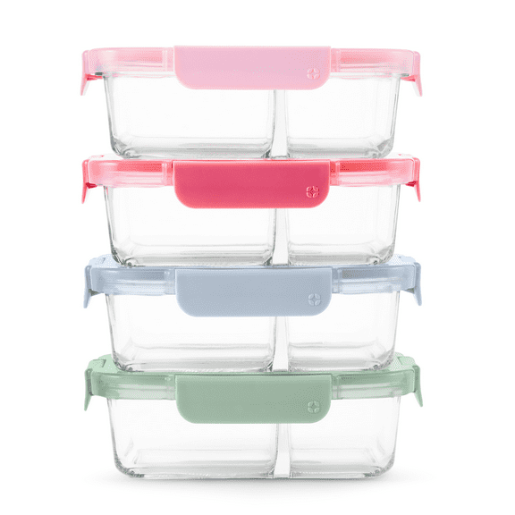 Ello Color Lock 8pc 3.4 Cup Divided  Glass Meal Prep Set