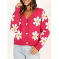 thumbnail image 3 of Michellecmm Women's Flower Cardigan Loose Deep V Neck Long Sleeve Button Down Sweater Casual Streetwear, 3 of 9