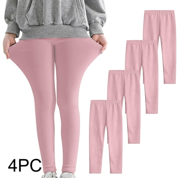 CYRBOKO Girls Leggings, Elastic Waist Loungewear Casual 4-piece Long Pants Pink Size 7-8 T
