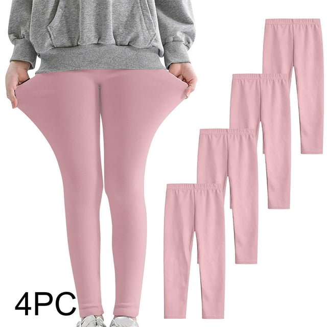 YUNAFFT Girls Stretchy Soft Leggings 3-12Y 4-Pack Lycra Spandex Pure Color Breathable Base Layer Pants