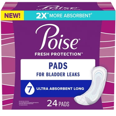 Poise Incontinence Pads & Postpartum Incontinence Pads, 7 Drop Ultra Absorbency, Long Length, 24 Count