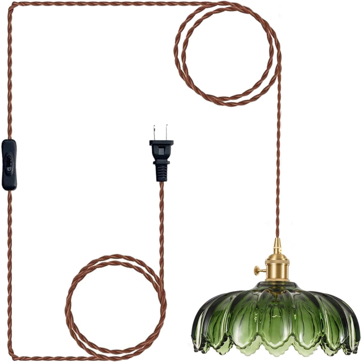 Plug in Pendant Light Fixtures: Hanging Light Plug in Green Glass Hanging Lamp, Pendant Lighting for Kitchen Island, Bedroom, Dining Room, Living Room, E26 No Bulb