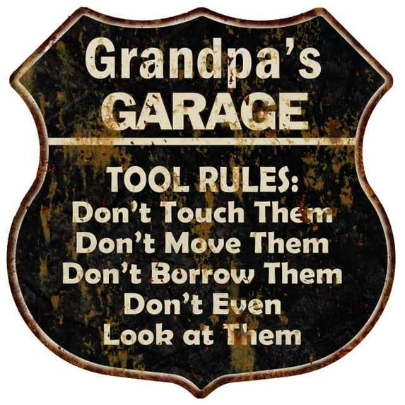 Grandpa's Garage Tool Rules Sign Shield Metal Gift 211110003003