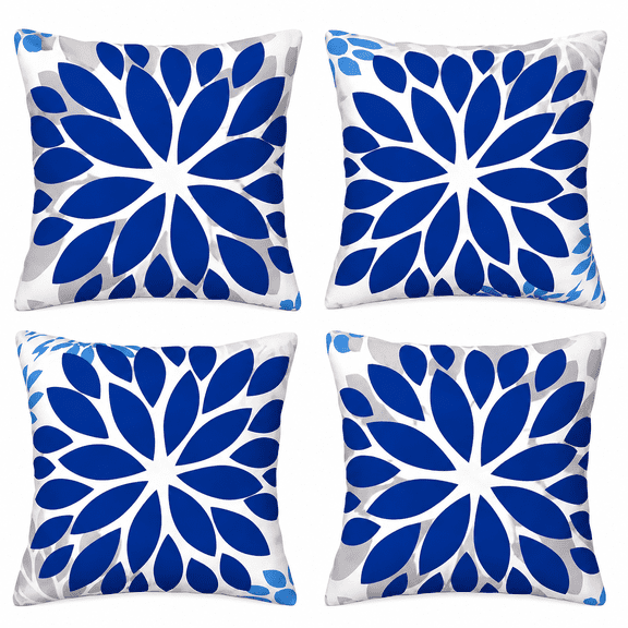Set of 4 Modern Abstract Floral Throw Pillow Covers, 20x20 Inch Soft Plush Double-Sided Decorative Cushion Covers, Navy Blue & White Geometric Pillow Cases for Couch Sofa Bed Living Room