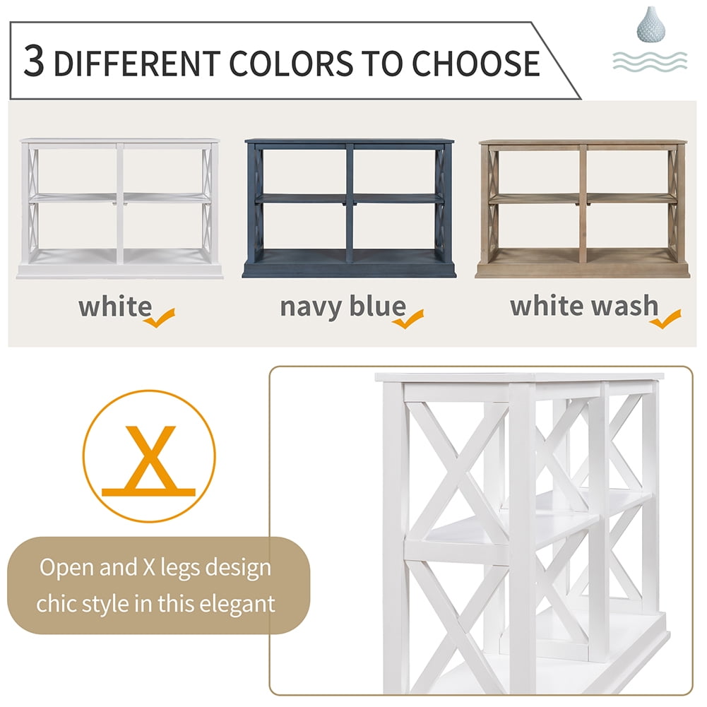 Lowestbest Console Table, with 3-Tier Open Storage Spaces and "X" Legs, for Living Room, Entryway and Hallway (White) Lowestbest Console Table, with 3-Tier Open Storage Spaces and "X" Legs, for Living Room, Entryway and Hallway (White)
