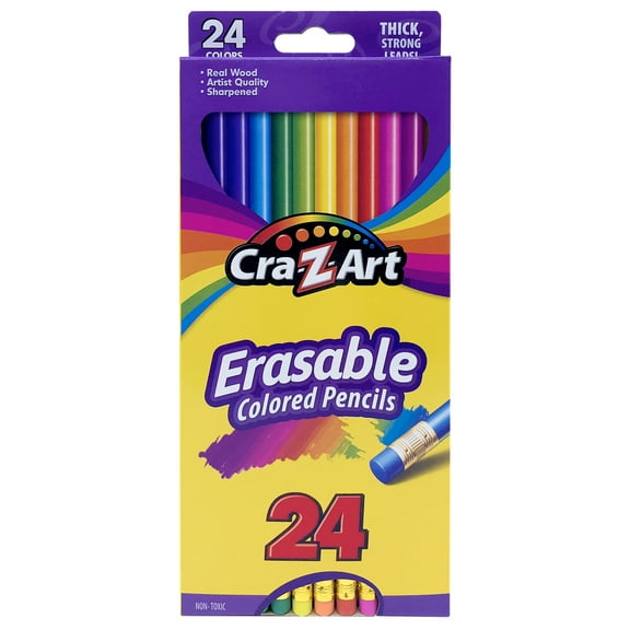 Cra-Z-Art Erasable Colored Pencils, 24 Pack, Beginner Child Ages 3 and up, School Supplies