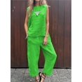 thumbnail image 1 of Spring Summer New Solid Color Sleeveless Cotton And Linen Women's Suit Simple Fashion Pocket Casual Long Pants Female 2piece Set, 1 of 5