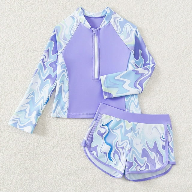 Girl Swimsuits 2 Piece Beach Bikini Swimsuit Ruffle Floral Pattern Swimwear Bathing Suit 8-9