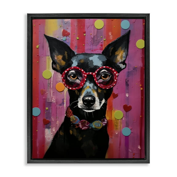 Stupell Industries Dobermann Dog with Glasses Animals Painting Black Floater Framed Canvas Art Print Wall Art, 17 x 21