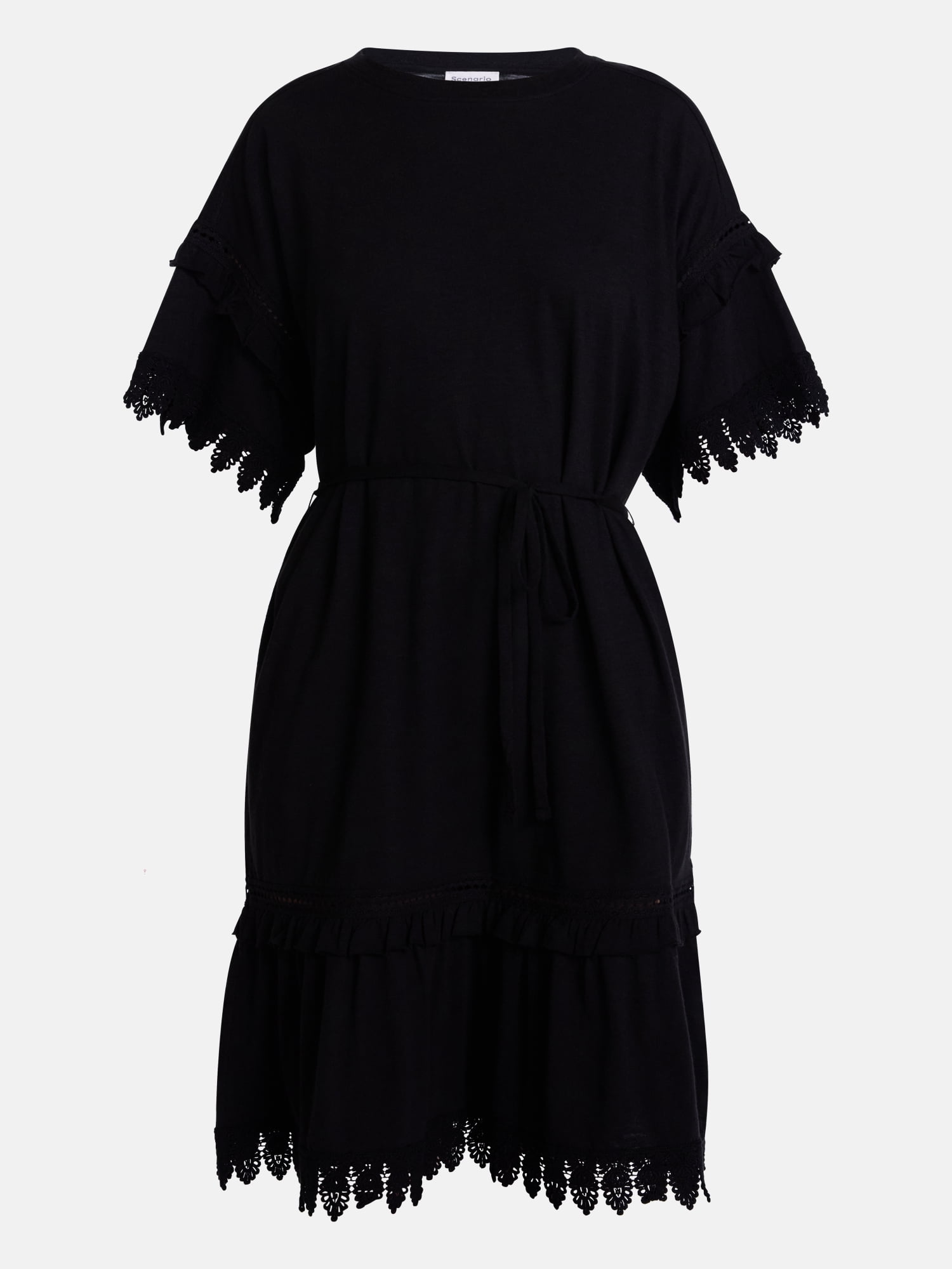 Scenario Women's Lace Trim Knit Dress with Short Sleeves, Sizes XS-XXXL