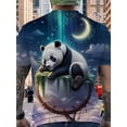 thumbnail image 3 of Men's Plus Size 3D Panda Print T-Shirt - Cute & Dreamy Moonlit Night Panda & Rayon Design, Soft Round Neck Casual Streetwear, Breathable Polyester,, 3 of 5