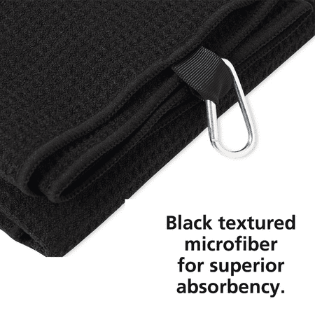 Athletic Works Microfiber Black Golf Towel, Featuring Waffle Texture & Convenient Clip, 30x20