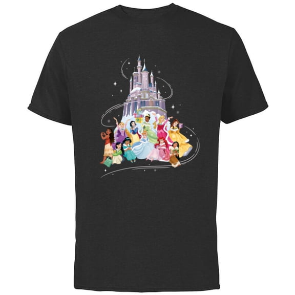 Disney Princess Sparkle Squad Christmas Holiday Castle - Short Sleeve Cotton T-Shirt for Adults - Customized-Black