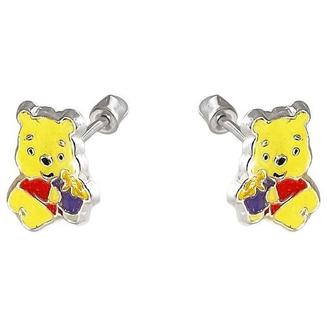JOYARIS Aretes Winnie Pooh Niña Mujer Regalo Colores Plata Ley 925 A-0000099