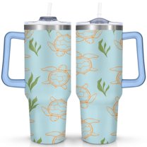 Cute Sea Turtle1 40 Oz Tumbler with Handle Lid and Straw, Stainless Steel Double Walled Vacuum Insulated Cup, Cute Anniversary Wedding Birthday Gifts Tumbler for Women Men Friends Outdoor Indoor