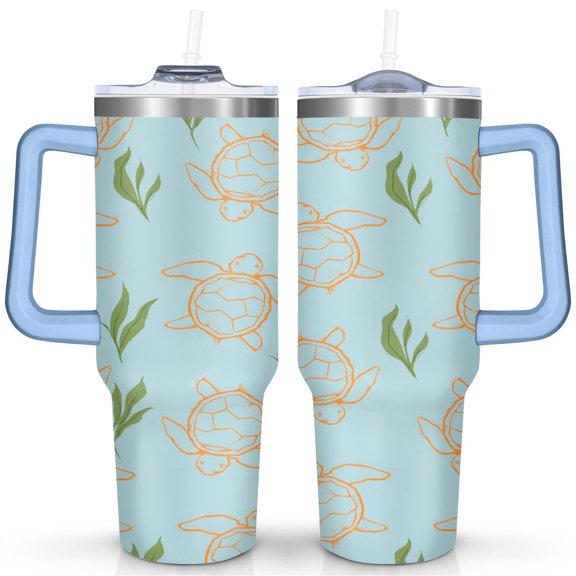 Cute Sea Turtle1 40 Oz Tumbler with Handle Lid and Straw, Stainless Steel Double Walled Vacuum Insulated Cup, Cute Anniversary Wedding Birthday Gifts Tumbler for Women Men Friends Outdoor Indoor