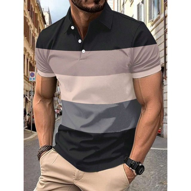 3D Printed Short Sleeve, Buttons Men's POLO Shirt Color Figure Men's Spring And Summer Street Laps T-Shirt