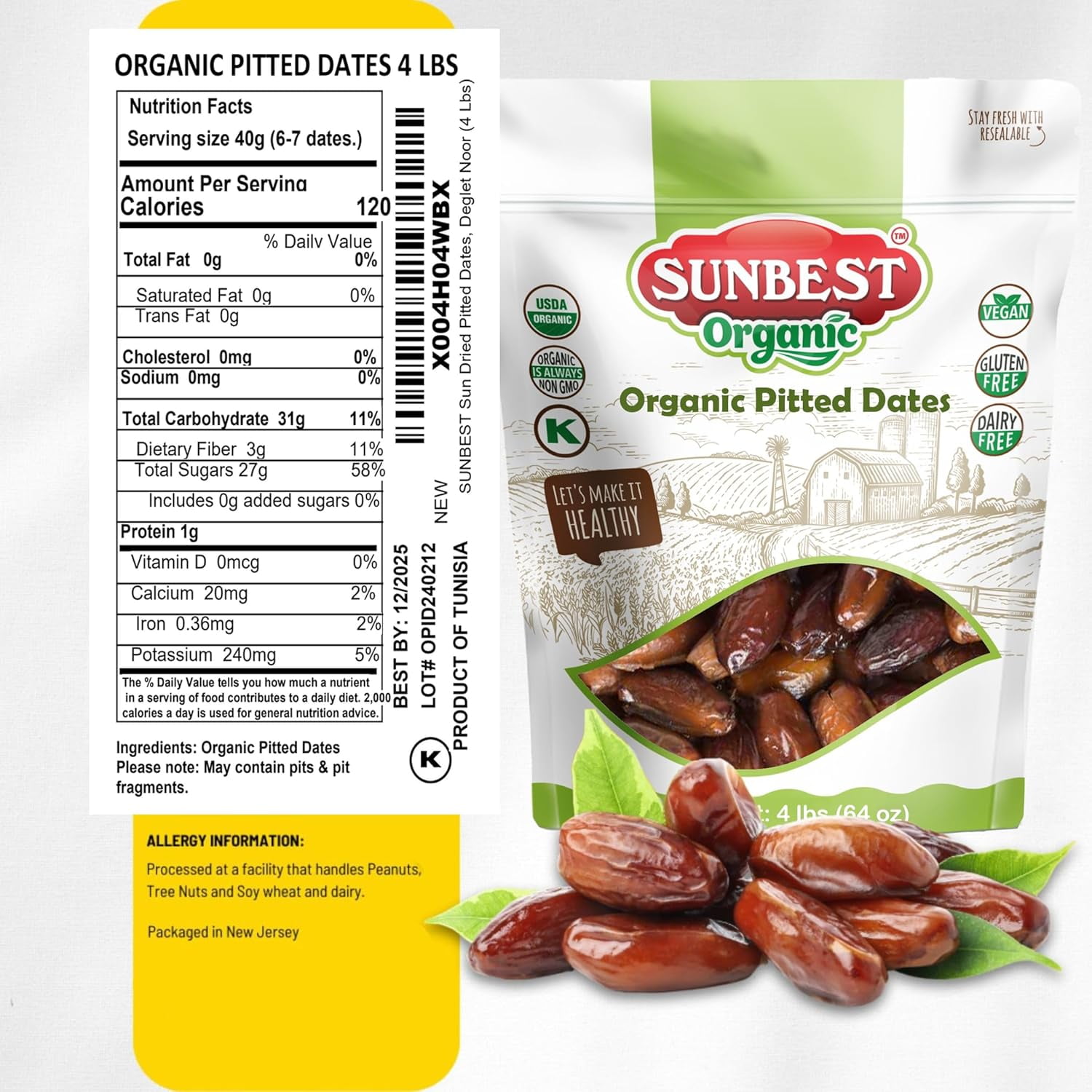 Organic Pitted Dates – 4 Pound Bulk Bag by Sunbest Organic – Soft & Chewy Fiber Packed Fruit