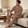 thumbnail image 6 of Mens Pajama Sets Long Sleeve Top and Pant 2 Piece Outfits Soft Lounge Sets Summer Fall Sleepwear Solid Color Loungewear Brown XL, 6 of 6