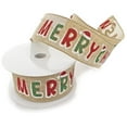 thumbnail image 1 of Ribbon Traditions Merry Christmas Text Red / Green Burlap Wired Ribbon 2 1/2" by 10 Yards, 1 of 3