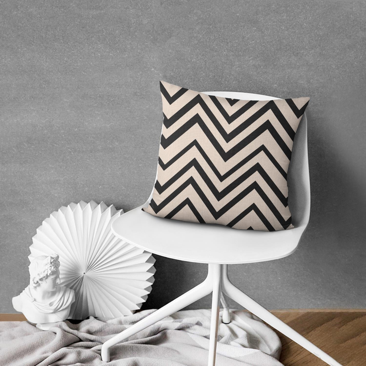 Black and White Geometric Lines Of Borders Decor Throw Pillow Covers 16 X 16 Inch, Set Of 4, Linen Study Sofa Cushion Cover Indoor Living Room Home Decor