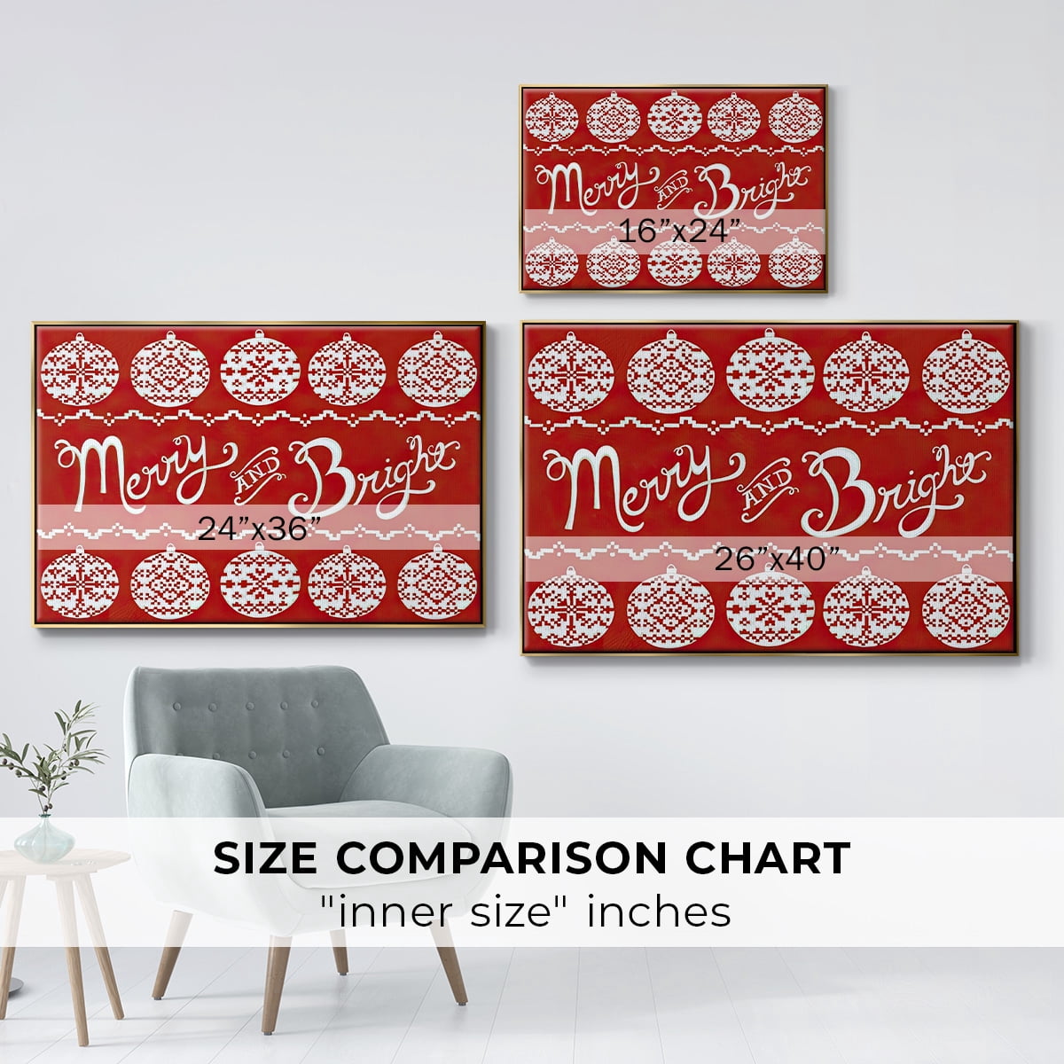 Fair Isle Snowflake II - Framed Gallery Wrapped Holiday Canvas - 27 x 41 - Gold Frame