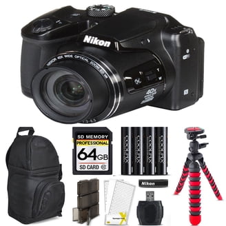 Nikon COOLPIX B500 Digital 40x Zoom Camera Black + Flash + 64GB