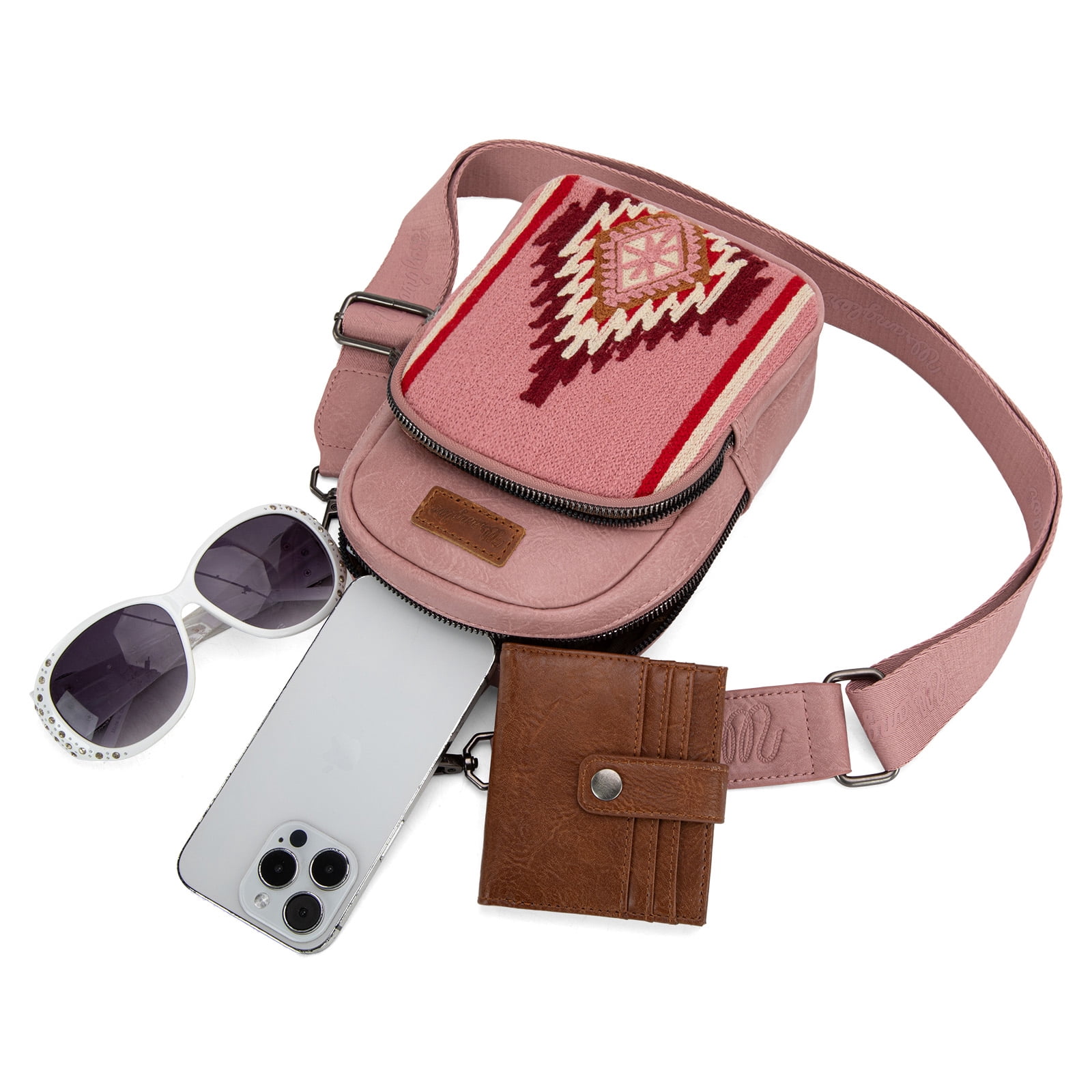 Wrangler Aztec Sling Bag for Women Western Knitted Crossbody Purse and Chest Bag With Adjustable Strap