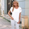 thumbnail image 4 of Women Summer V Neck Ruffle Short Sleeve Blouse Dot Flowy Shirt Tunic Top White L, 4 of 10