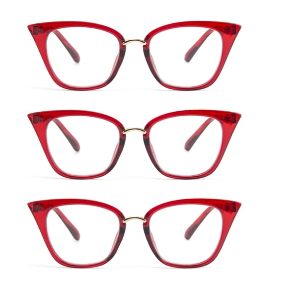 EYE ZOOM 3-Pack Ladies Cat Eye Reading Glasses, Plastic Frame Fashion Readers for Women, Wine Red  2.50