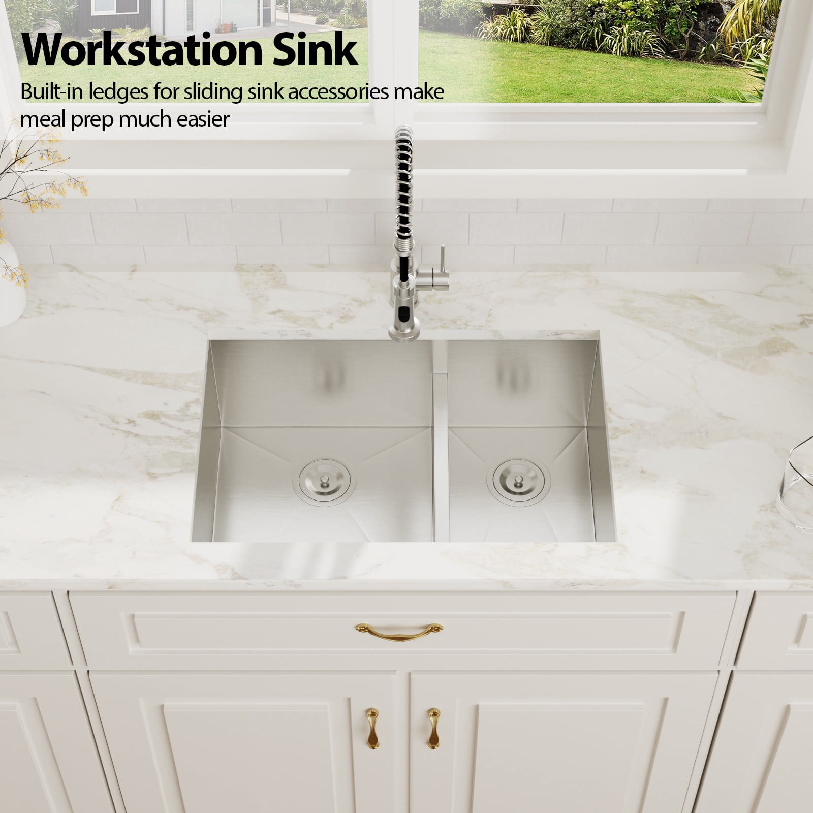 30 in. Undermount 60/40 Double Bowl 16-Gauge Stainless Steel Low Divided Kitchen Sink with 2 Pcs Bottom Grids/Drains