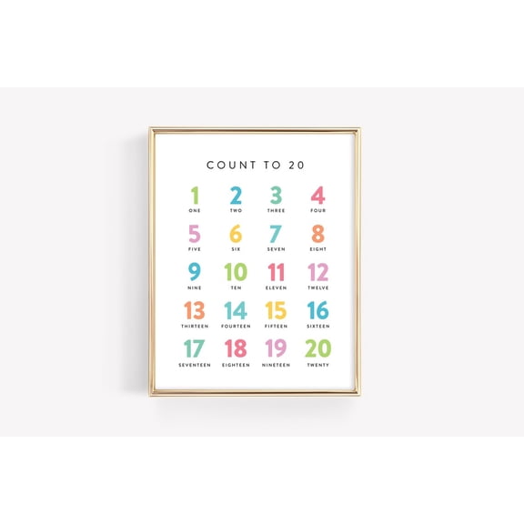 Numbers Educational Poster Rainbow Counting 1-20 Montessori Classroom Decor, Unframed Paper Poster 8x10in