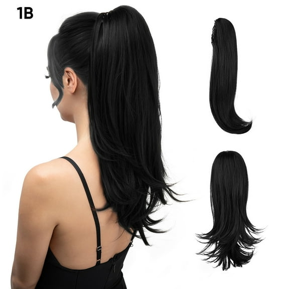 Nvzi Ponytail Wig, 1 Pcs Jet Black Wig Ponytail, 45.72CM-55.88CM Length Heat-Resistant Synthetic Wig, Natural-Looking Ponytail Wig for Daily & Special Occasions,