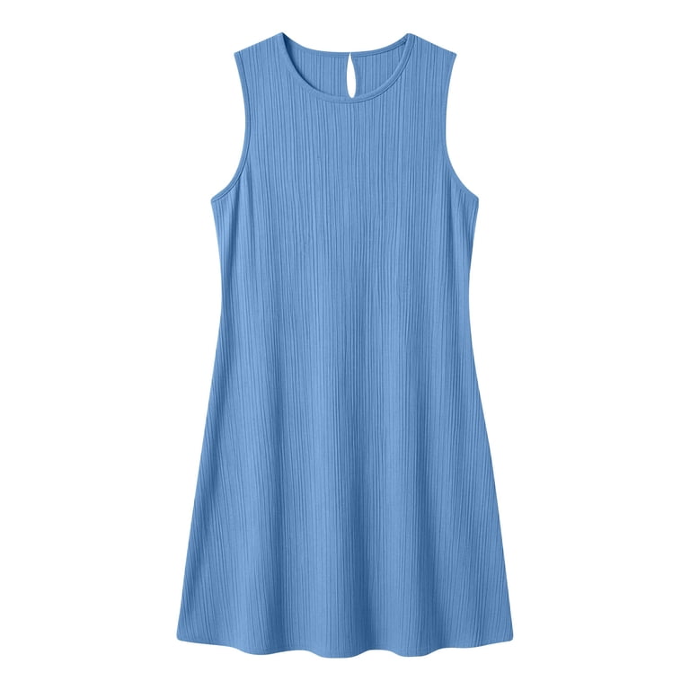asdoklhq Cocktail Dresses for Women Easter Dress Plus Size Sundress Women's  Summer Solid Color Sleeveless Ruched Round Neck Loose Waist Dress Sky Blue  XL - Walmart.com