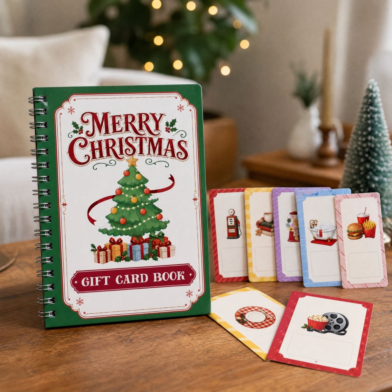 YAMB Christmas Gift Card Book 8.2 Spiral-Bound Double-Side Merry Christmas Print Gift Card Holder for Family Friends Holiday Gift (Xmas Tree)