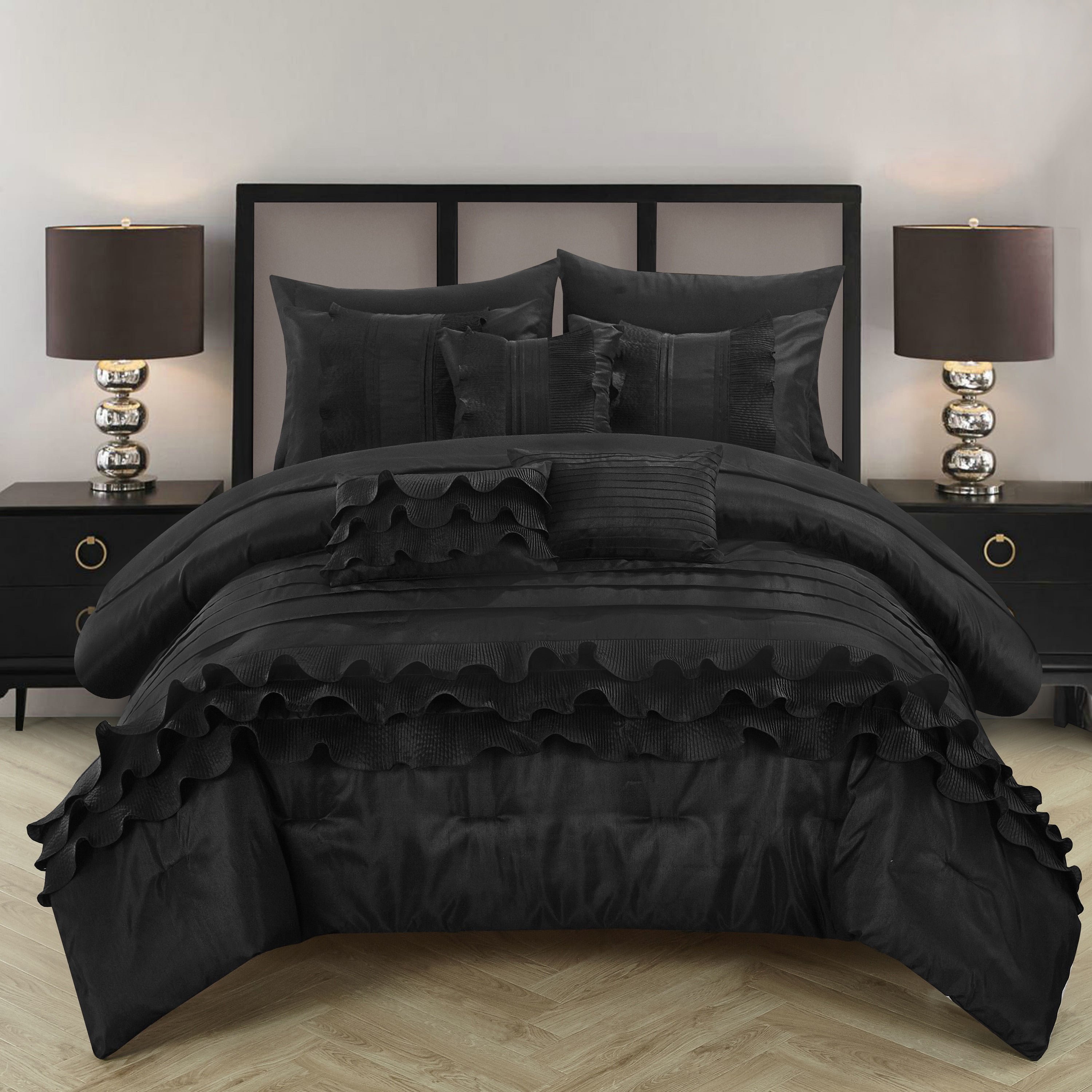 Chic Home 10Piece Samson Rouching Pleated Ruffles Complete King Bed In