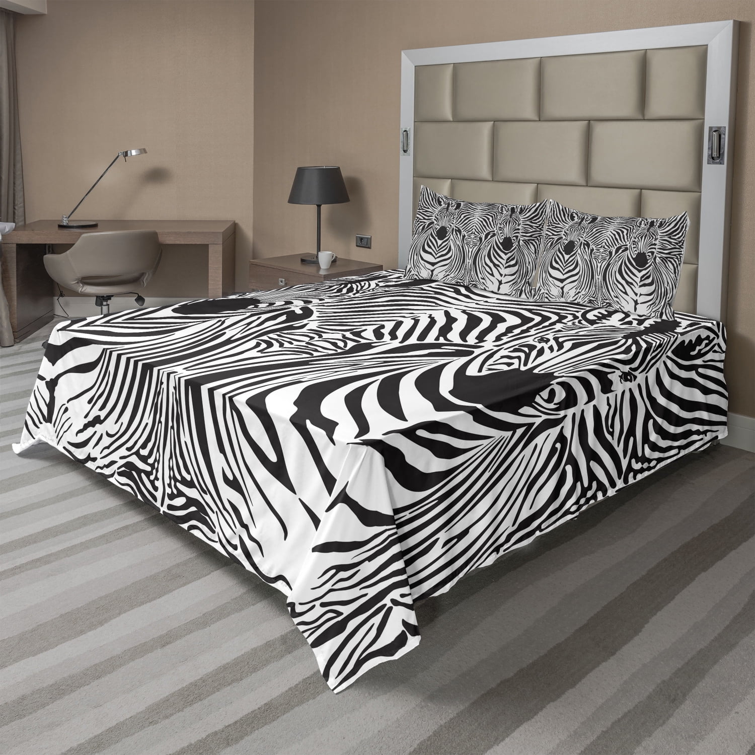 Zebra Print Sheet Set, Illustration Pattern Zebras Skins Background Blended over Zebra Body