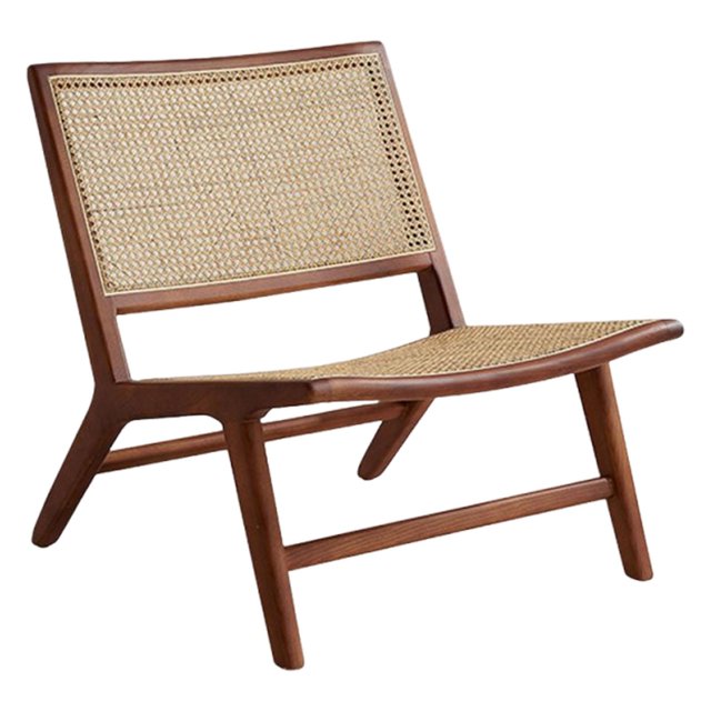Siruishop Wood Frame Handwoven Rattan Lounge Chair Multipurpose for Balcony 63x70x73cm Dark Brown