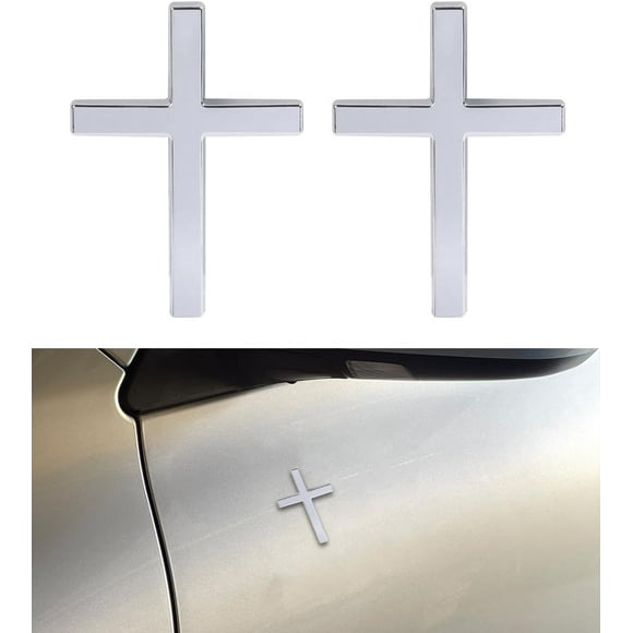 2PCS 3D Cross Stickers,Car Accessories Decals for Vehicles,Self Adhesive Cross Metal Car Emblem,2.5"×1.8" Cross Jesus Automotive Decal,Suitable for Trunk Tailgate Side Decoration