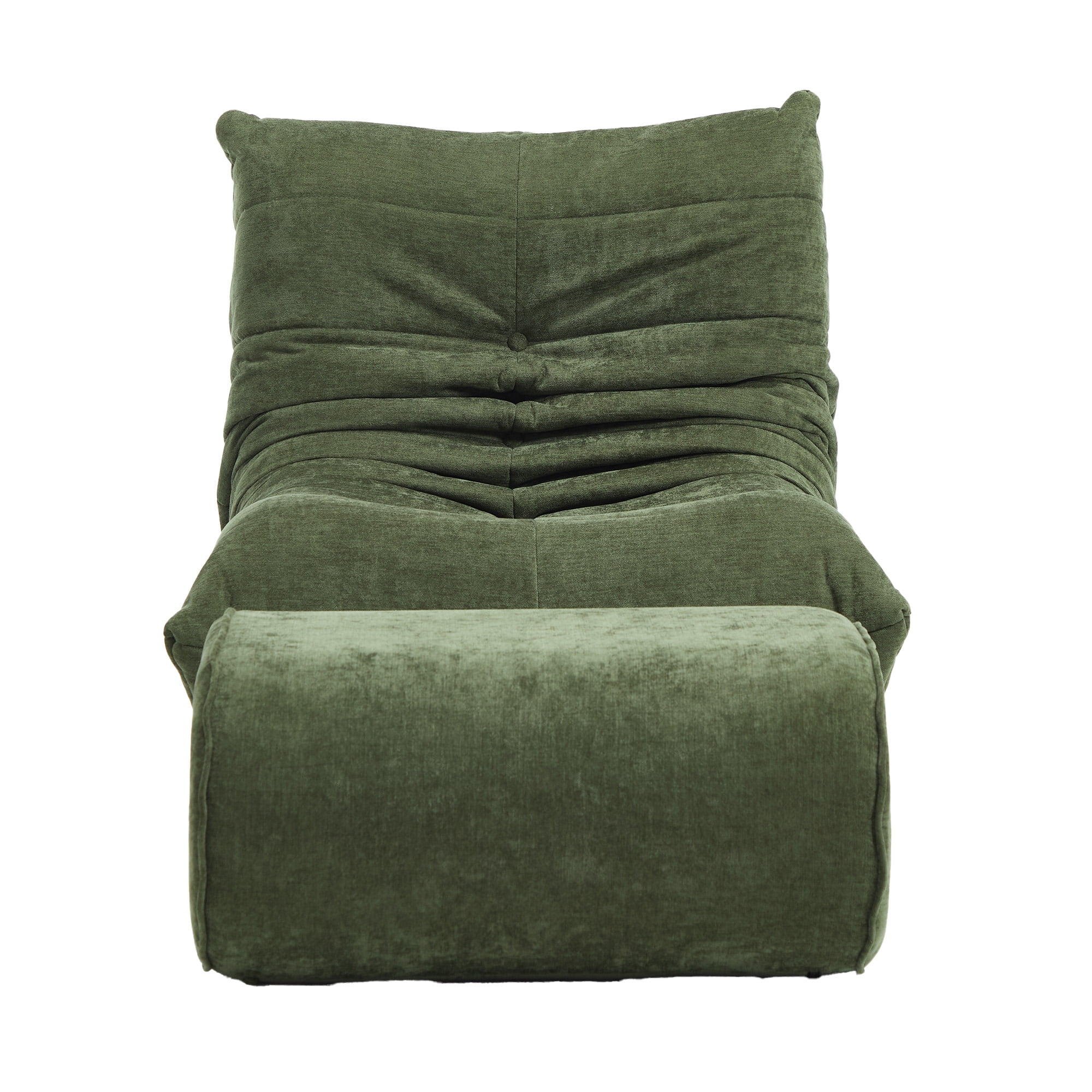 MOONMISS Chenille Fabric Chaise Lounge Chair with Ottoman, Ergonomic Lazy Sofa for Adults, Soft Cloud Couch for Living Room, Bedroom, Green