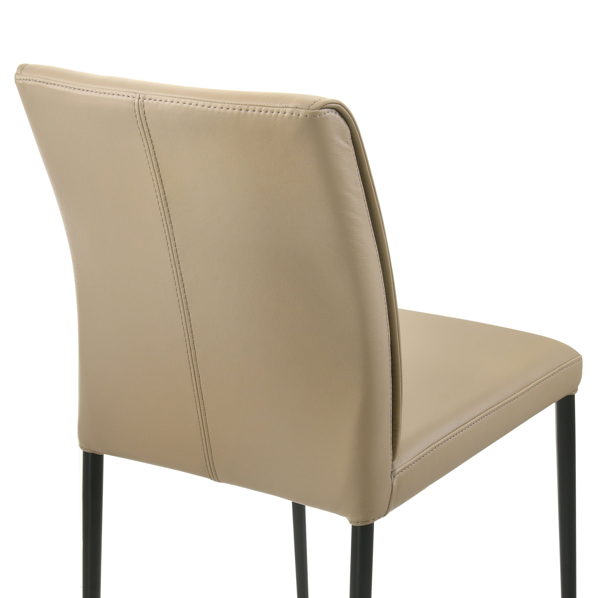 Meriam Full Back Top Grain Leather Upholstered Metal Dining Chairs in Khaki - Set of 2