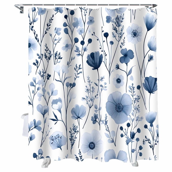 Shower Curtains Wildflower Bath Curtain Blue Watercolor Floral Waterproof Bathroom Shower Curtain Set with Hooks Decoration 72 x 84 Inches