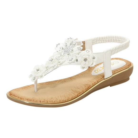 Kcodviy Casual Shoes Sandals Summer House Slippers for Women Memory Foam Pearl Flower Flip Beach Wedge Slippers for Women Crystal Flops Women Ladies Womens Plush Bear Slippers Women's Slipper