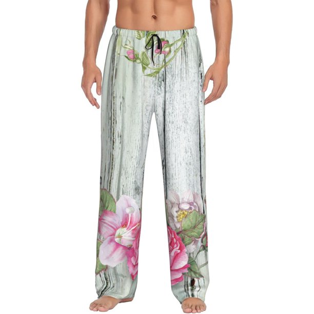 Balery Vintage Wood with Floral Pantalones de pijama para hombre, pijama ultraligero, pantalón de descanso-3X-Large