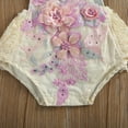 thumbnail image 6 of Newborn Baby Girls Crochet Lace Romper, Toddler Loose Fly Sleeve Square Collar Tie-up Playsuit, 6 of 7