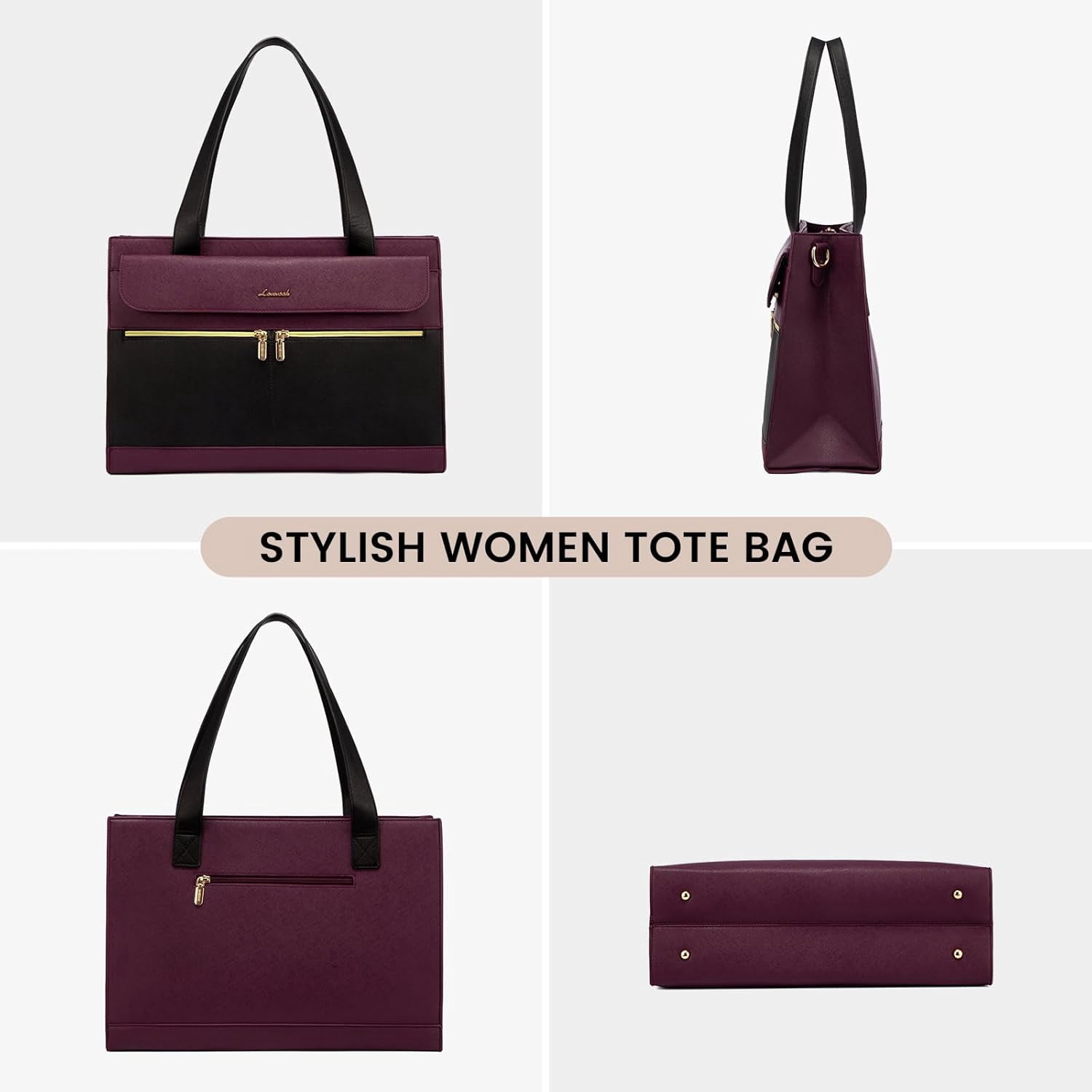 LOVEVOOK Laptop Bag for Women 15.6 Inch Tote Work Professional Leather Computer Briefcase Waterproof Handbag Shoulder Large Capacity Business Teacher Office Crossbody Purse