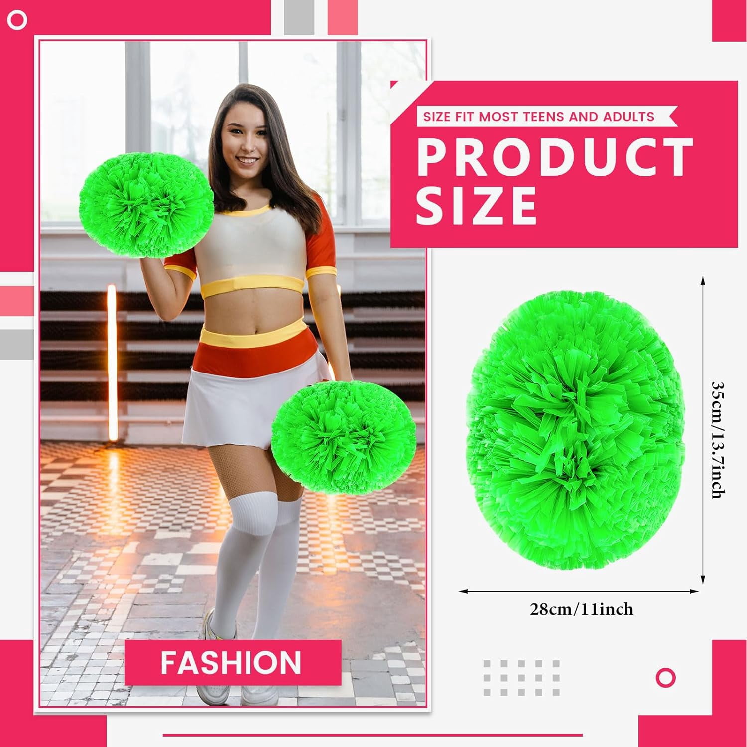 12 PCS pom poms Cheerleading,13.8inch Sports Team Spirits Cheering Squad Dance Training with Handle