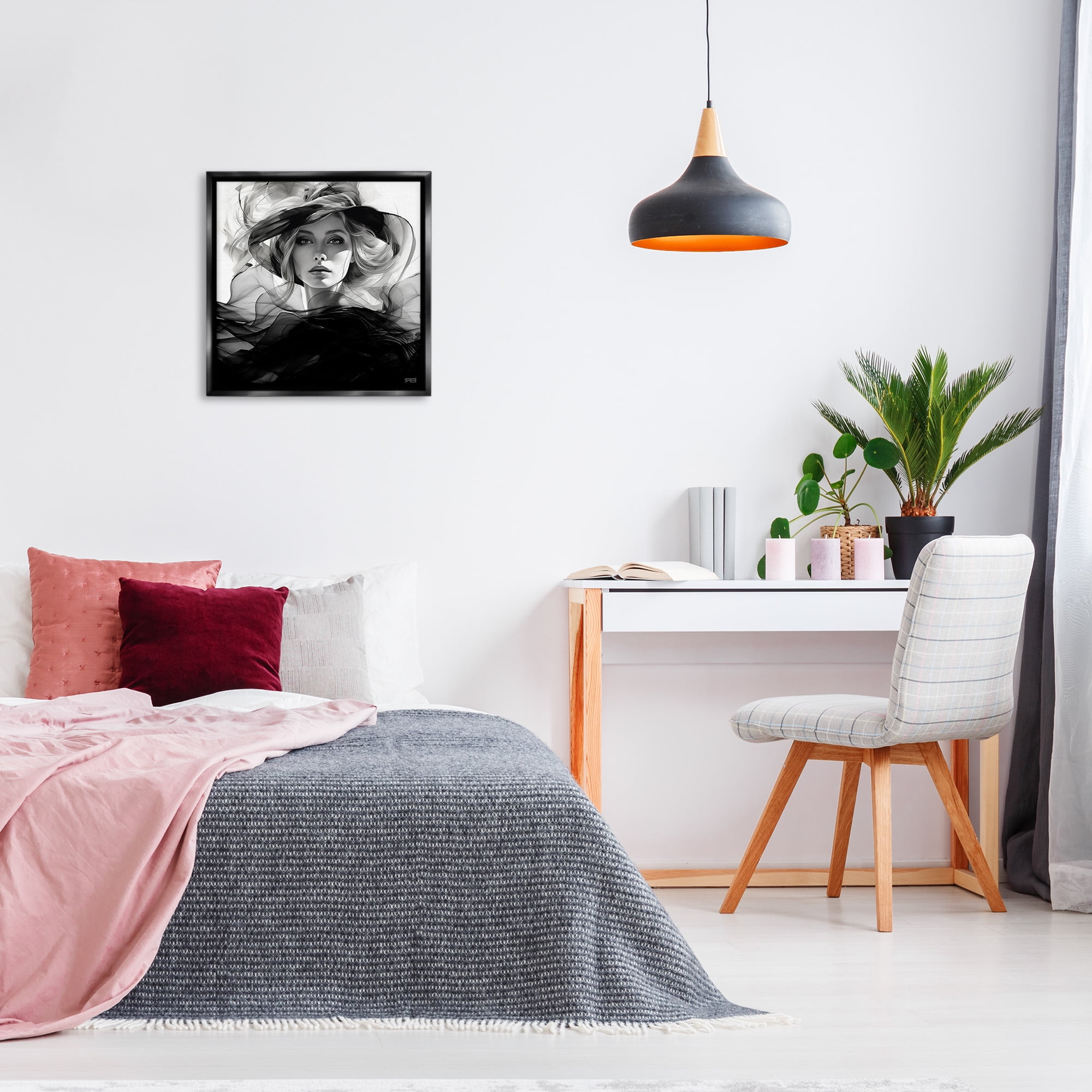 Stupell Industries Woman & Flowing Fabrics Abstract Painting Black Floater Framed Canvas Art Print Wall Art, 25 x 25