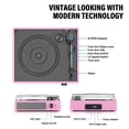 thumbnail image 2 of Tocadiscos de vinilo cotsoco, accionado por correa, Bluetooth de 3 velocidades, color rosa pálido, 2 of 7