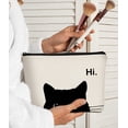 thumbnail image 4 of Bolsa de maquillaje BARPERY Cute Cat, tela de lino negra, 19 x 25 cm, 4 of 8